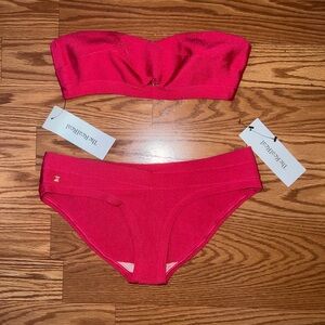 Herve Leger Vibrant Pink Bandeau Bandage Bikini Set, Small